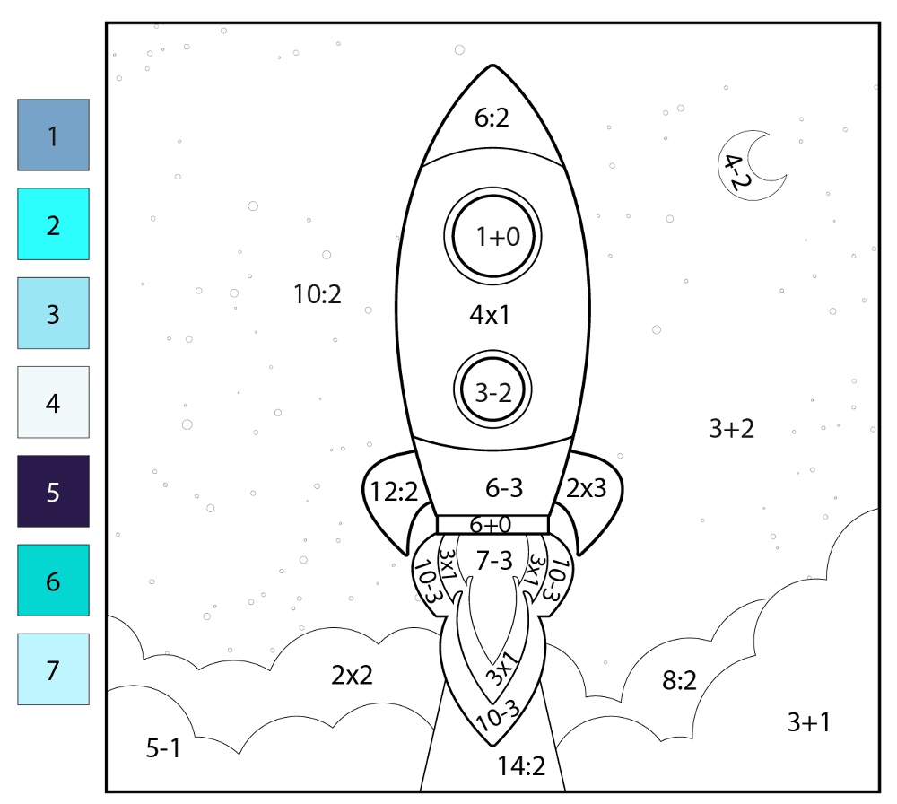 Math Color By Number Rocket Coloring Page Md Coloring Page — Free Printable — free printable coloring page